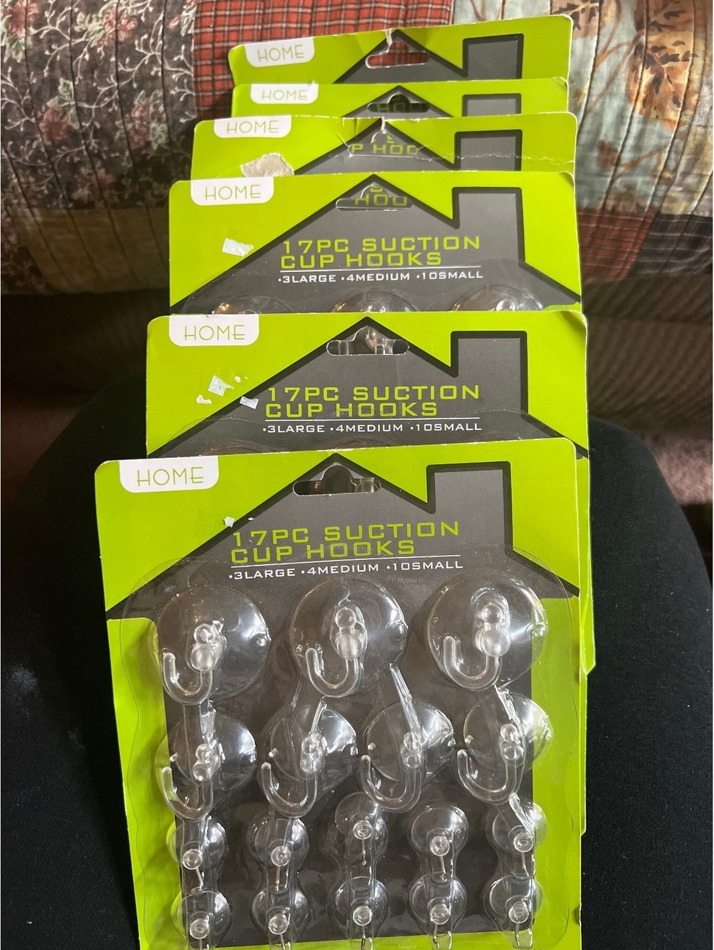 Lot of 6 - 17 Piece Suction Cup Hooks Set - 3 Large, 4 Medium, 10 Small